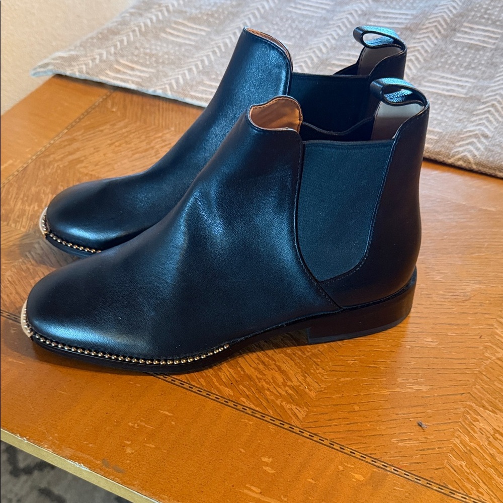 Coach Black Leather Ankle Boots with Gold Trim Size 6